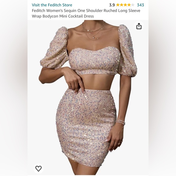 NWT Feditch Women's Sequin Two Piece Champagne  Sequin Mini Dress Size XL - Picture 16 of 16